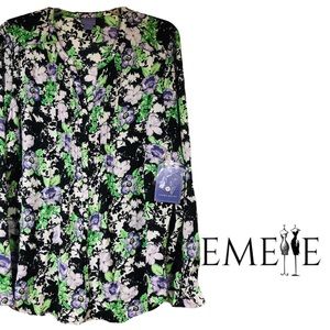 Laura Scott Floral Front Pleated Button Down Blous